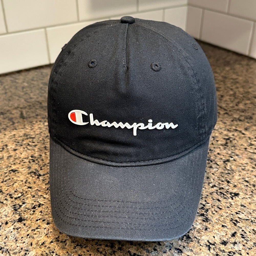 Champion Baseball Cap Dad Hat OSFA Black Adjustable Script Logo